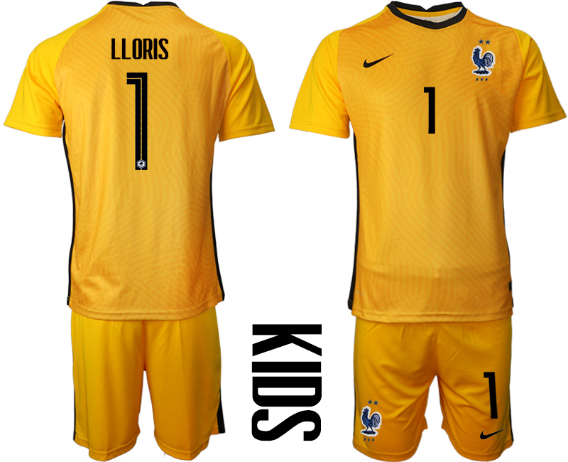 2021 France yellow goalkeeper youth #1 soccer jerseys->youth soccer jersey->Youth Jersey